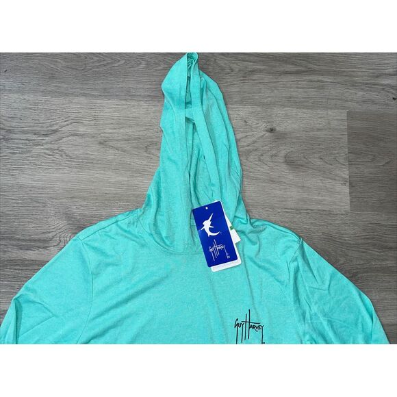 Boys Size Large Guy Harvey Boat Lines Long Sleeve Performance Hoodie Green - Picture 6 of 13